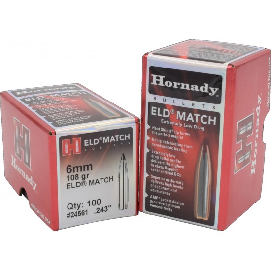 Hornady 6mm (.243 Dia) Reloading Bullets 108 Grain 24561 ELD Match 100 Pieces
