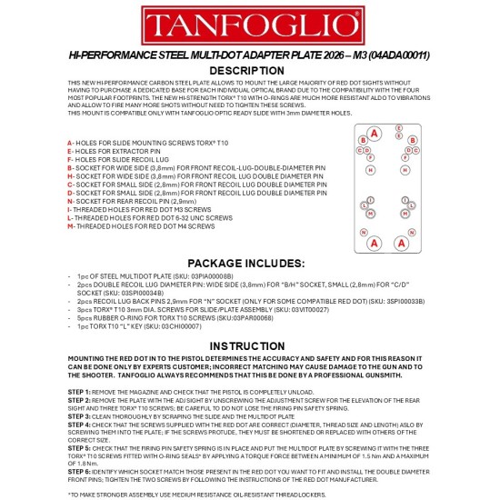 Tanfoglio New Steel Production Optic Adapter Kit - M4 Screw.