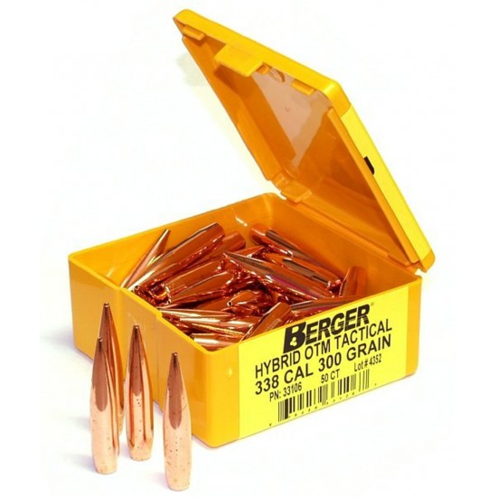Berger 338 Caliber 300 Grain Hybrid OTM Tactical Rifle Bullet 50 Bulk Pack