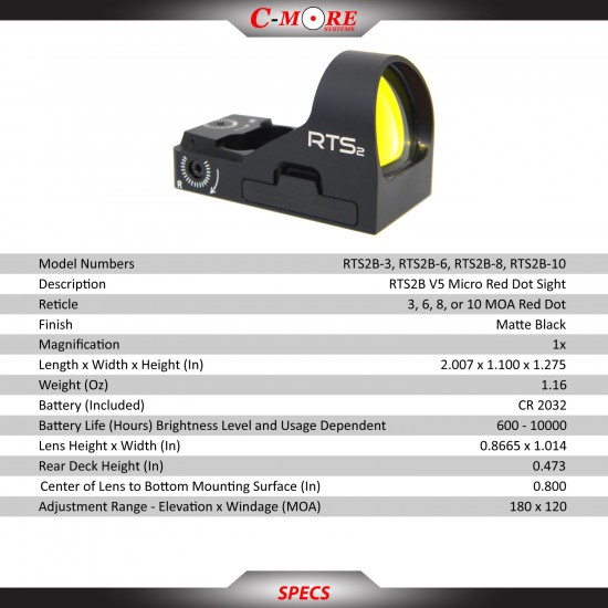 C-More RTS2 V5 Red Dot Sight, BLACK - 3 MOA