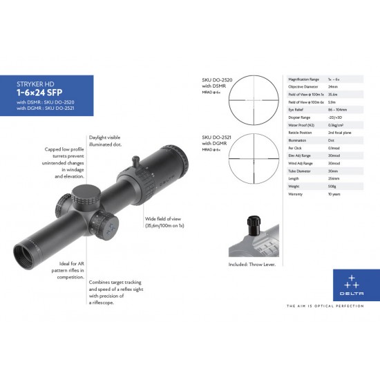 DELTA STRYKER HD 1-6X24 SFP RIFLESCOPE (DSMR or DGMR RETICLE)