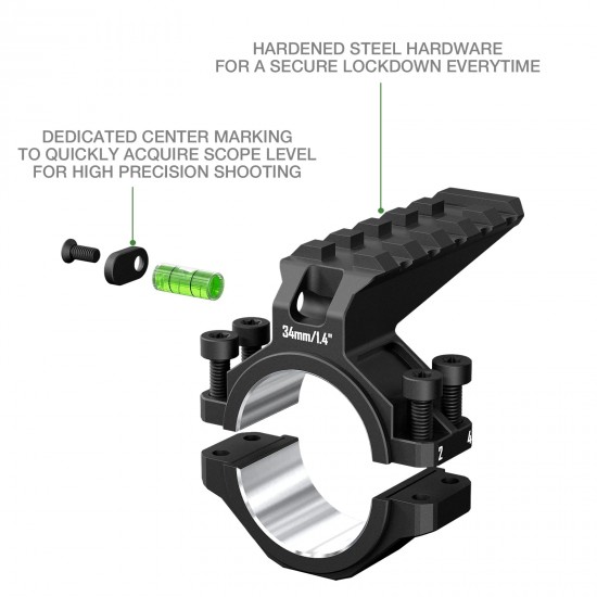 Discovery Optics 6061 Series Aluminum Scope Rings - Bubble Level & Picatinny Rail | 30/34MM Discovery Optics 6061 Series Aluminum Scope Rings - Bubble Level & Picatinny Rail | 30/34MM