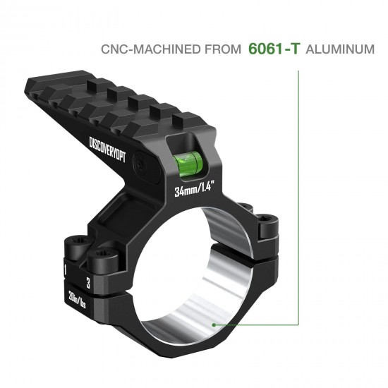 Discovery Optics 6061 Series Aluminum Scope Rings - Bubble Level & Picatinny Rail | 30/34MM Discovery Optics 6061 Series Aluminum Scope Rings - Bubble Level & Picatinny Rail | 30/34MM