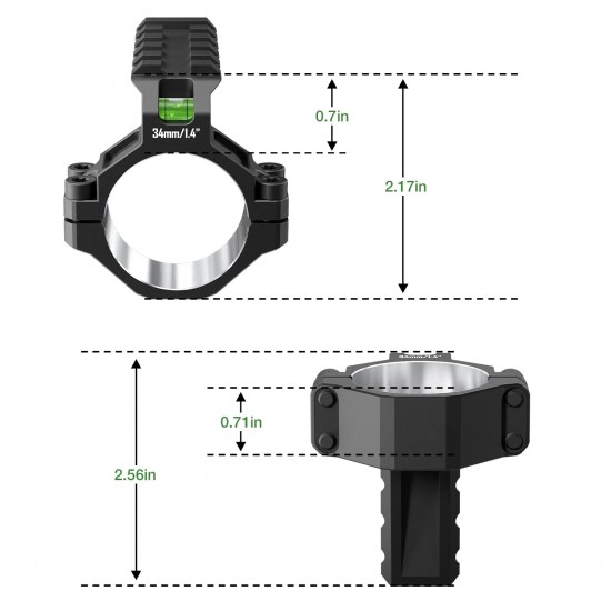 Discovery Optics 6061 Series Aluminum Scope Rings - Bubble Level & Picatinny Rail | 30/34MM