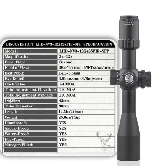 Discovery Optics LHD NV 3-12x42 SFP IR 1/4 MOA SFP Scope