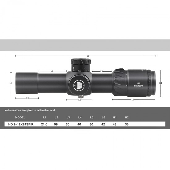 Discovery Optics HD 2-12x24 SF IR FFP 0.1MIL 30mm Scope