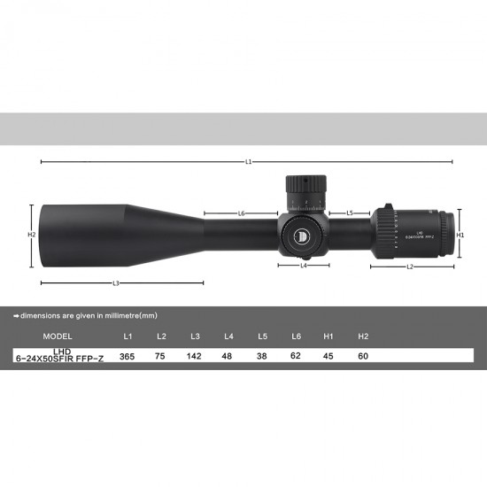 Discovery Optics LHD 6-24X50SFIR FFP-Z Scope with Tactical Turrets, 0.1MRAD