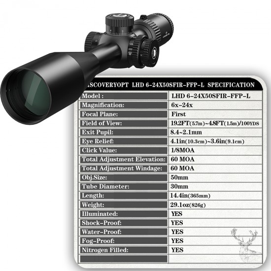 Discovery Optics LHD 6-24x50 SF IR FFP-L 1/8MOA 30mm Scope