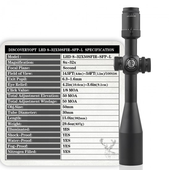 Discovery Optics LHD 8-32X50SFIR SFP 1/8MOA 30mm Rifle Scope