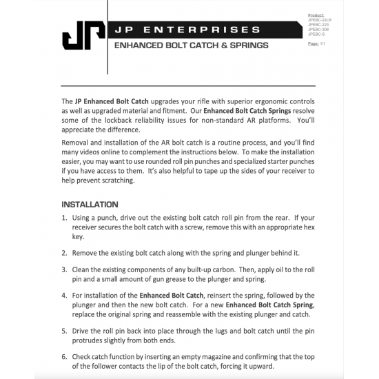 JP Enterprises Enhanced Bolt Catch