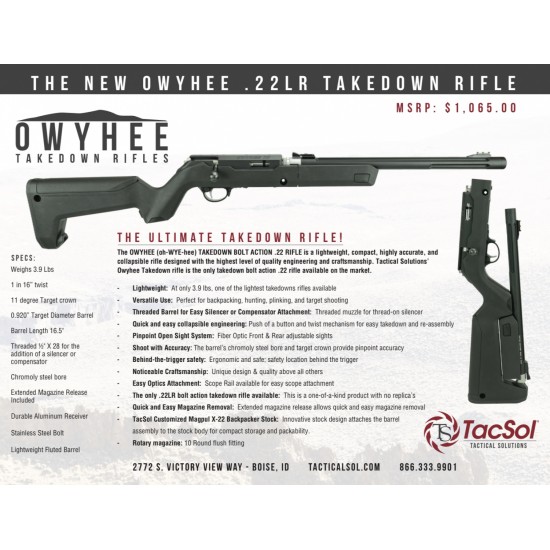 TACSOL OWYHEE TAKEDOWN .22LR BOLT ACTION RIFLE