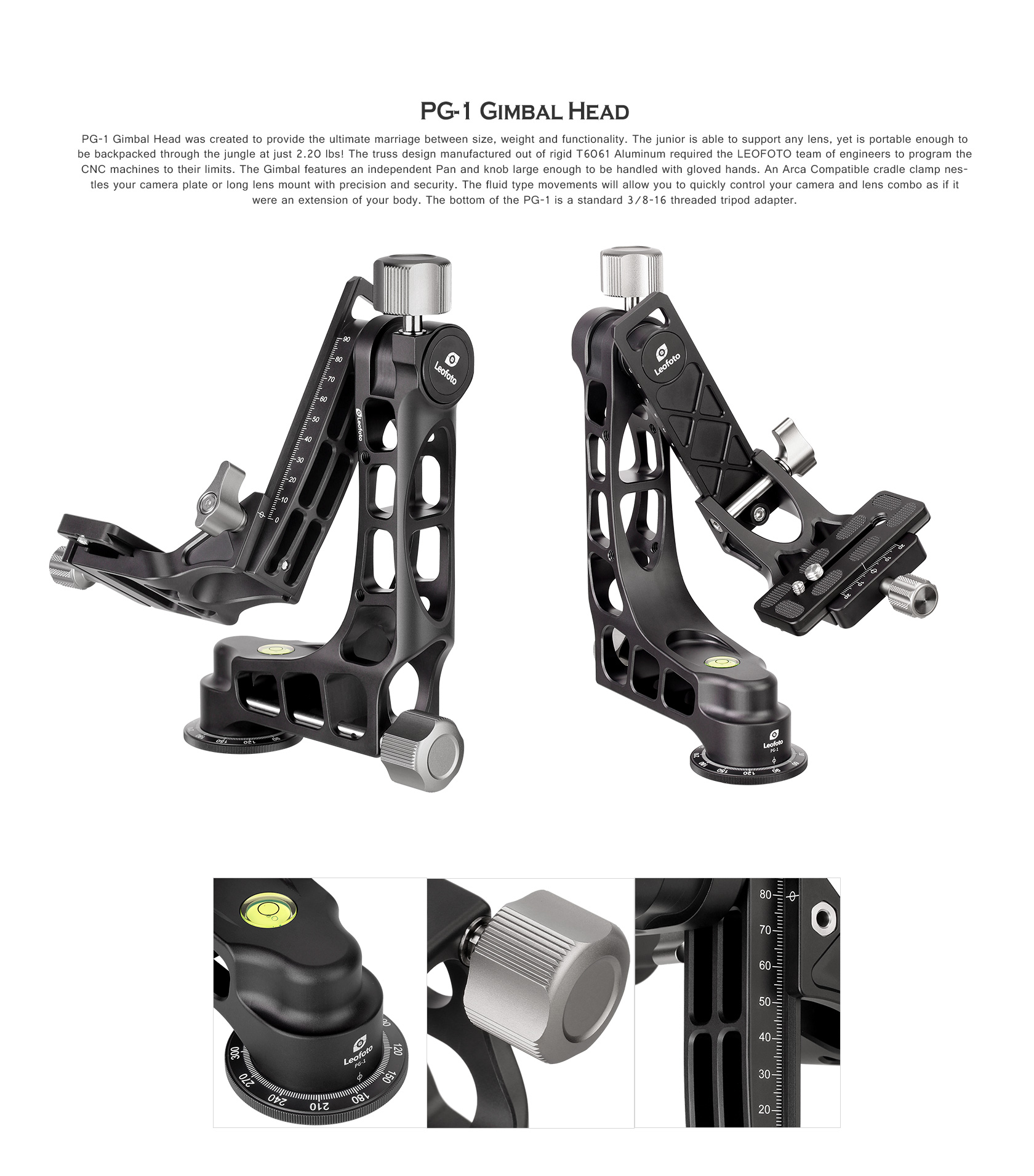 Leofoto PG-1 Gimbal Head (Black)
